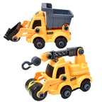 A yellow construction vehicle from the nut assembly kit, partially assembled.