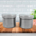 Two 500ml airtight stainless steel containers with clear, transparent lids for food storage.