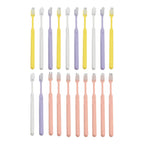 Close-up view of the colorful soft plastic toothbrushes from the 20-piece set, highlighting their gentle bristles.