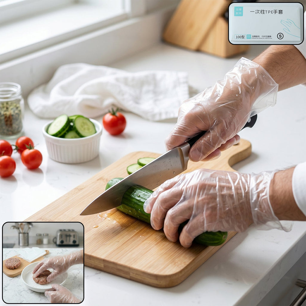 Disposable transparent plastic gloves for kitchen and cleaning use