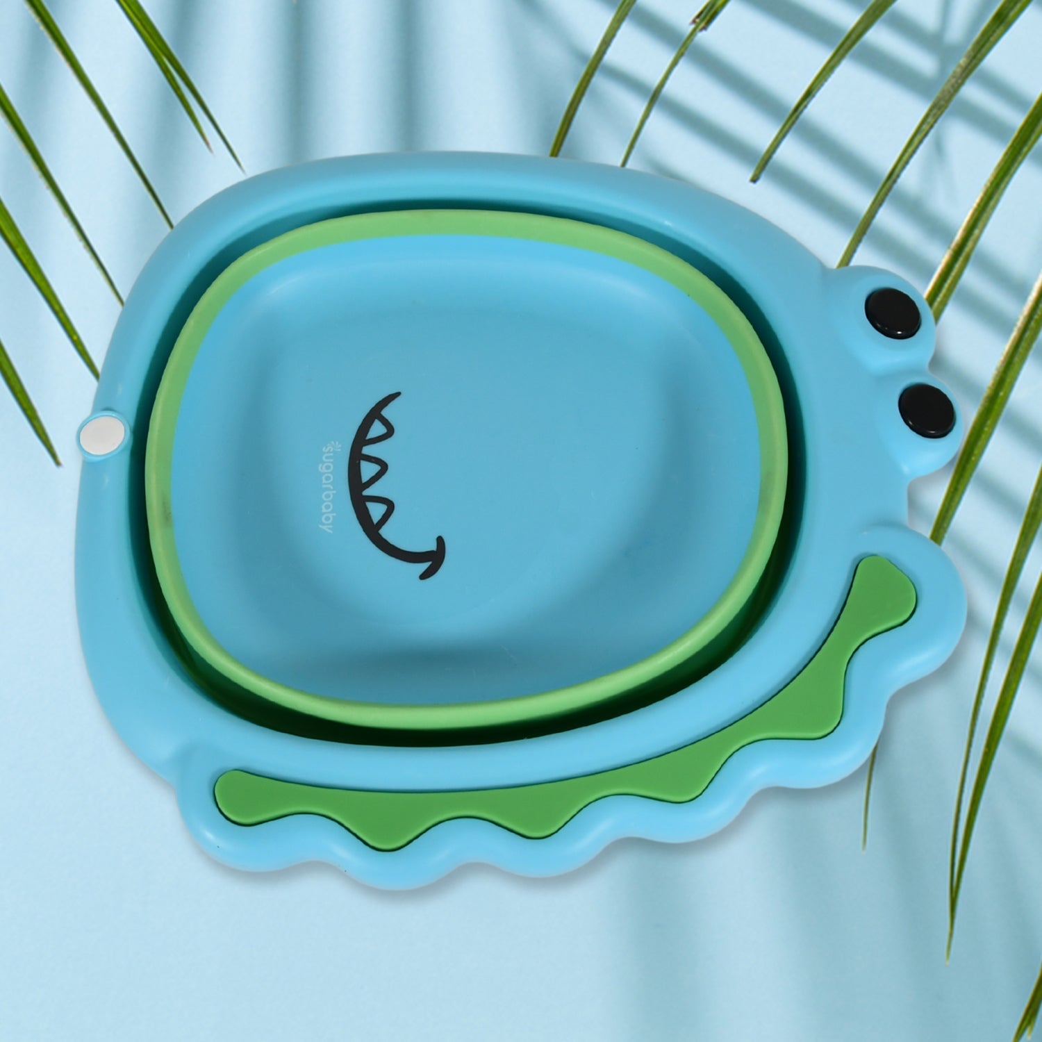 The foldable baby wash basin used to conveniently store baby toiletries and essentials.