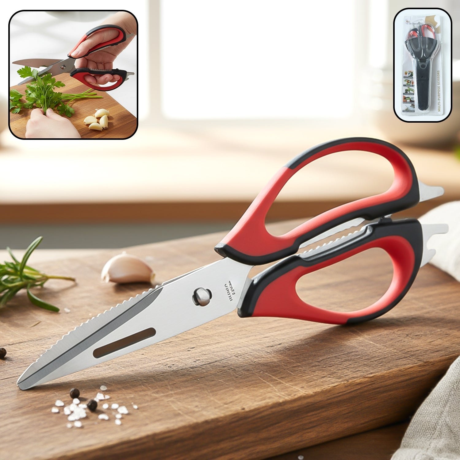 Heavy duty kitchen scissors folded on a white background