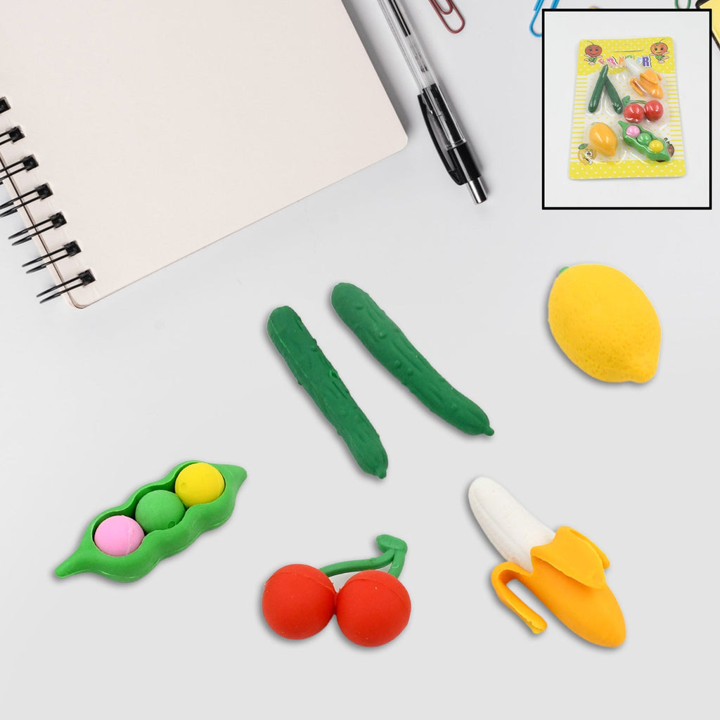 Brightly coloured, mixed design erasers for children, presented in a set.
