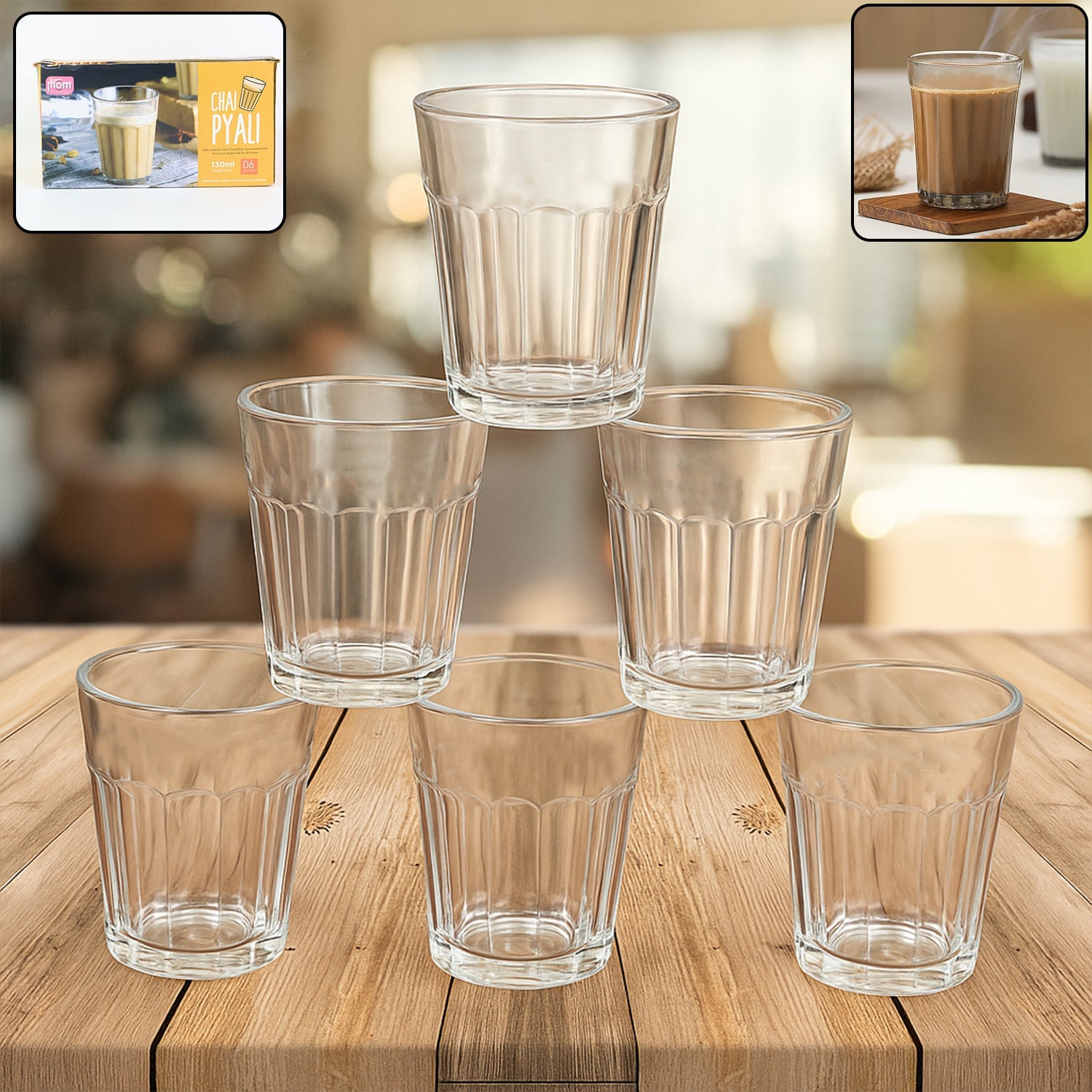 Supermom transparent unbreakable chai pyali tea glass set of 6