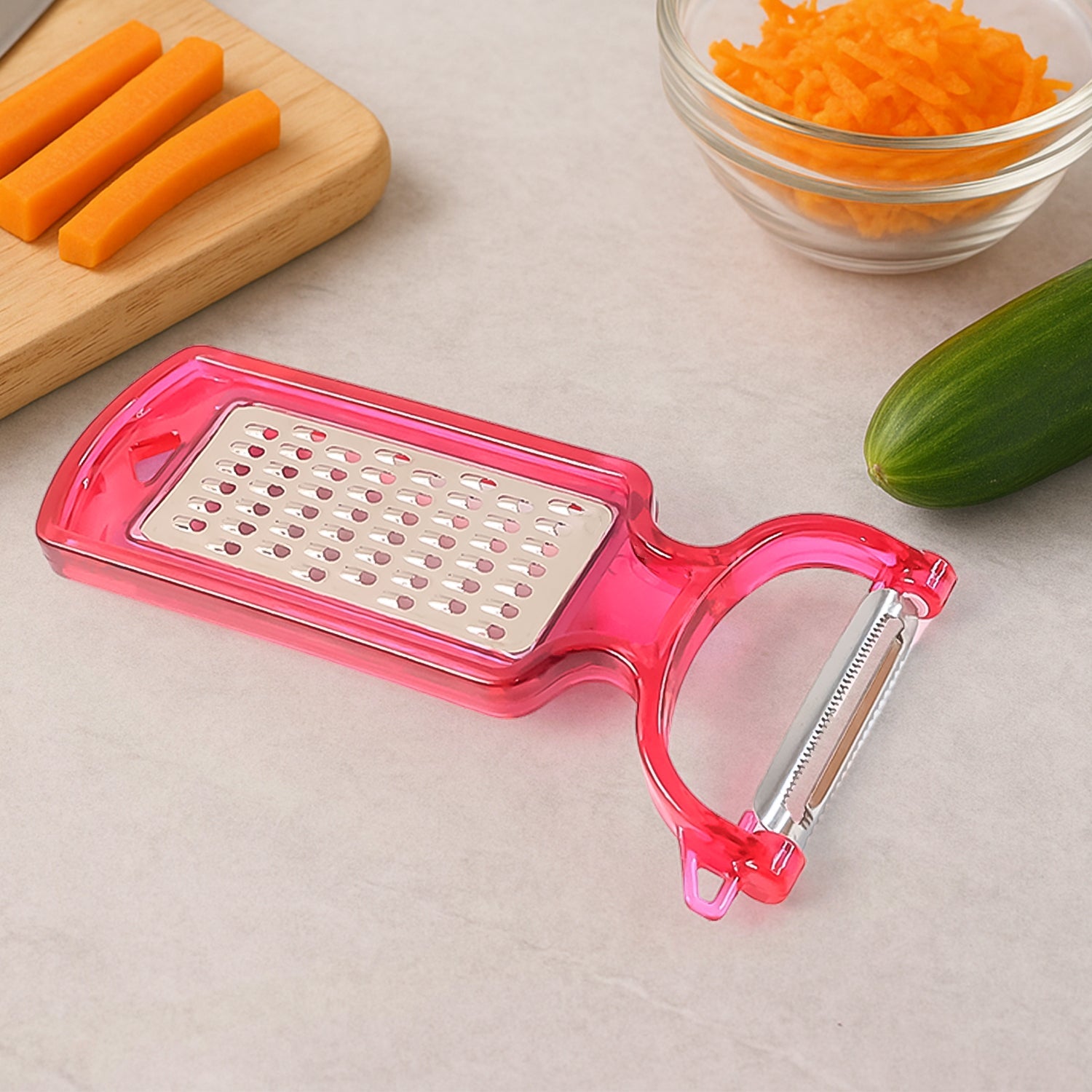 Compact 2-in-1 kitchen tool combining peeler and grater for versatile use