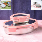 Pink Stainless Steel Lunch Box Set with Leakproof Lids for Office Meals