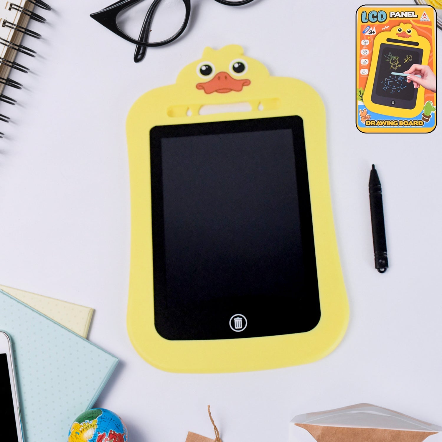 Kids LCD Writing Tablet branded with DoodleMate logo on frame