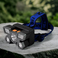 Front view of the Indo Glow USB Rechargeable Headlamp with 5 bright LEDs.