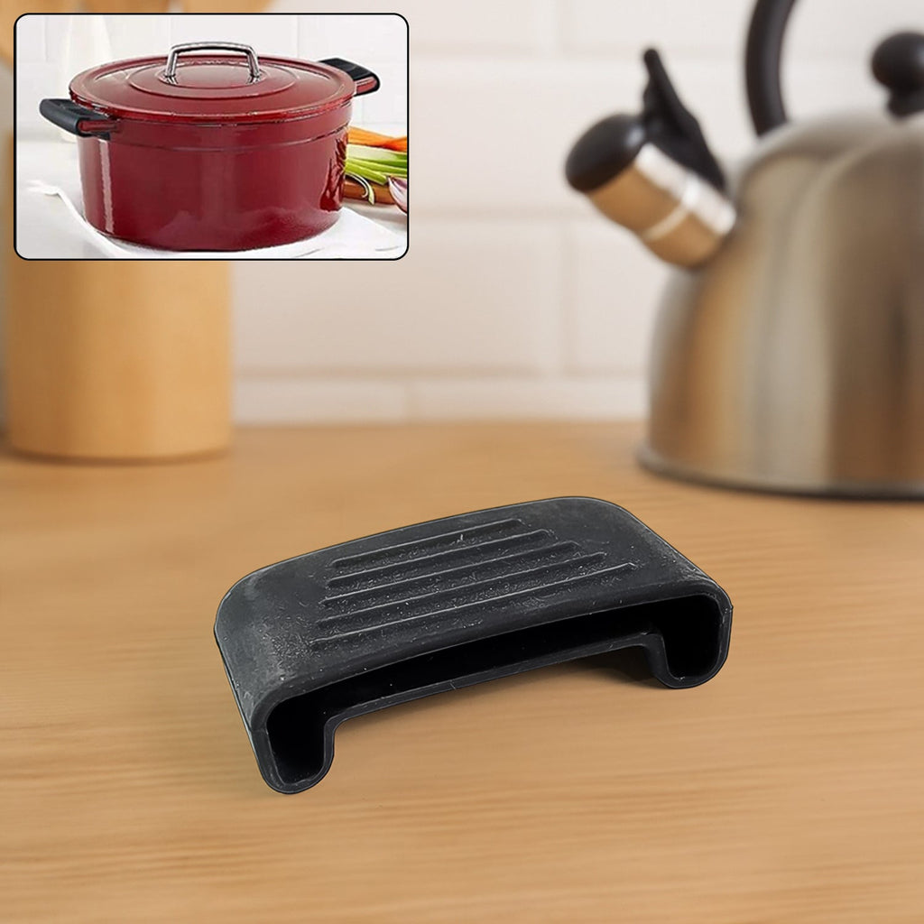 Flexi grip silicone cover fitted snugly on pot handle for kitchen safety