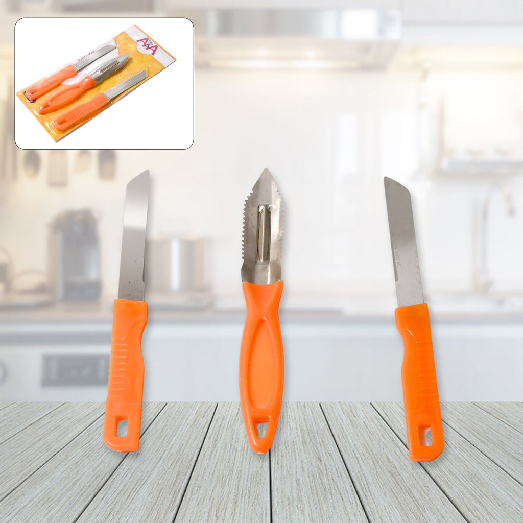 The Quickslice 3-in-1 Stainless Steel Kitchen Knife Set displayed on a clean surface.