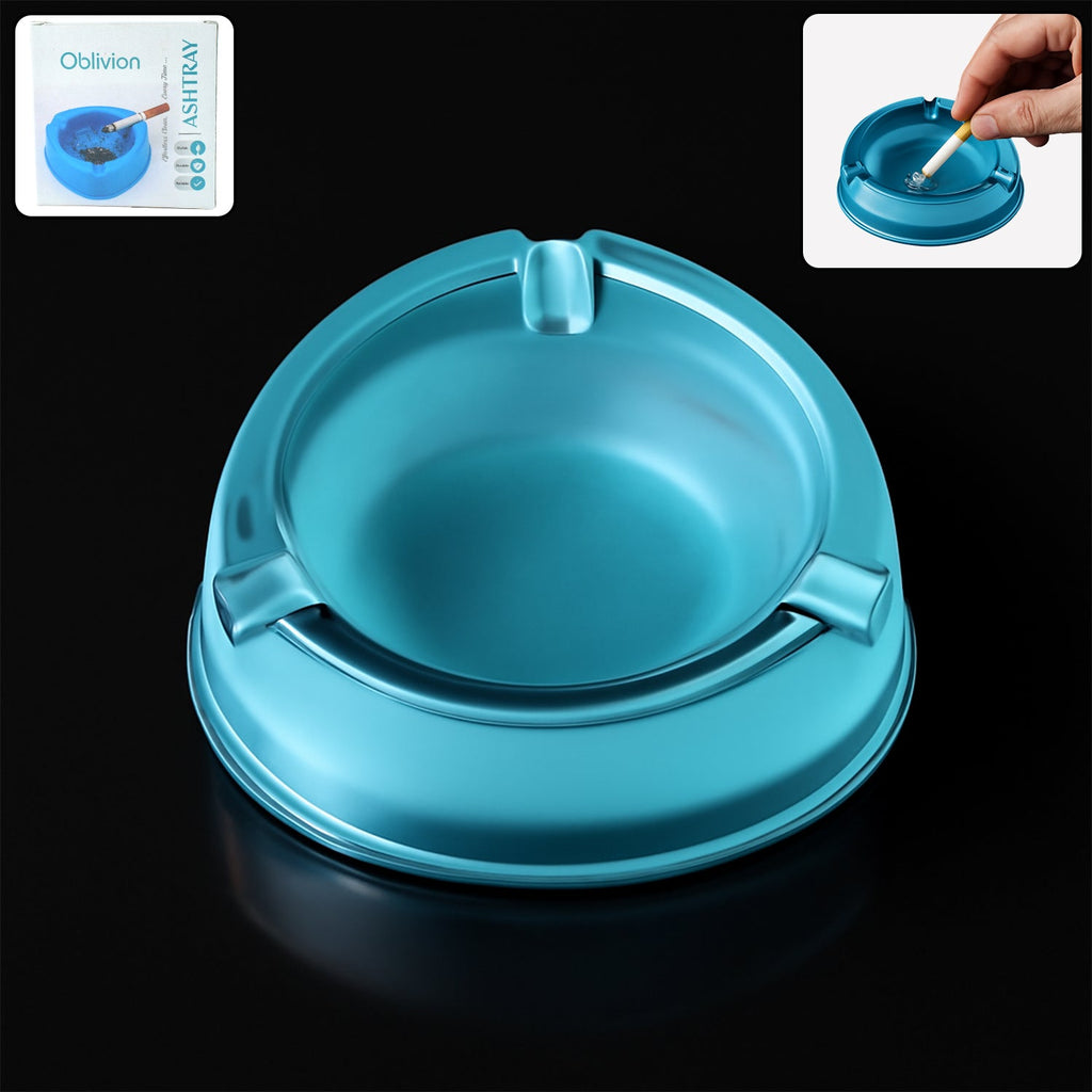 Transparent plastic ashtray with three cigarette rest slots and wide bowl