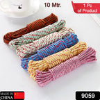 Strong 10-meter clothesline rope extended for outdoor drying.