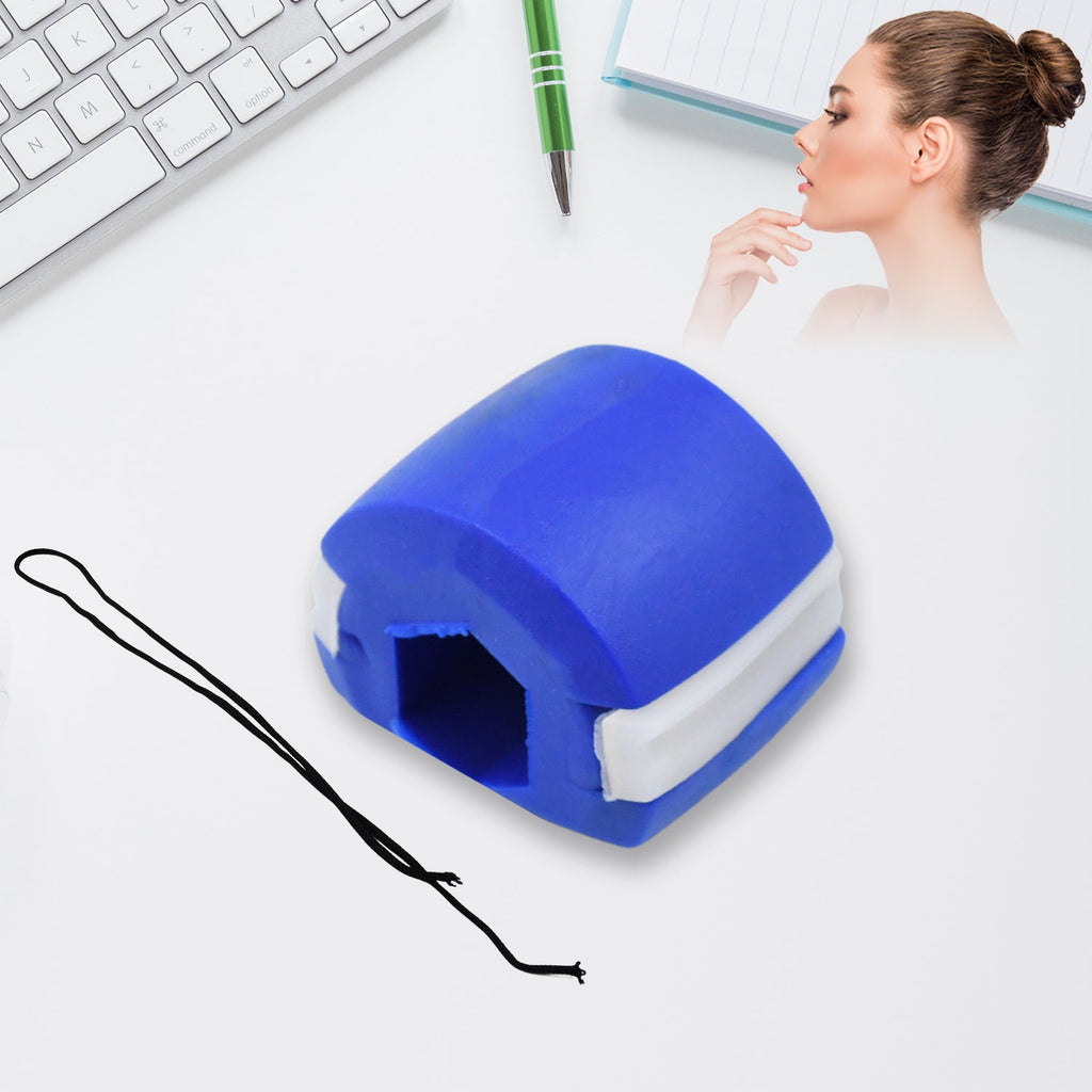 Top-down view of the dark blue Jawline Exerciser against a light background.