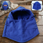 Winter fleece face cover showing hood mask with adjustable drawstring for full face protection
