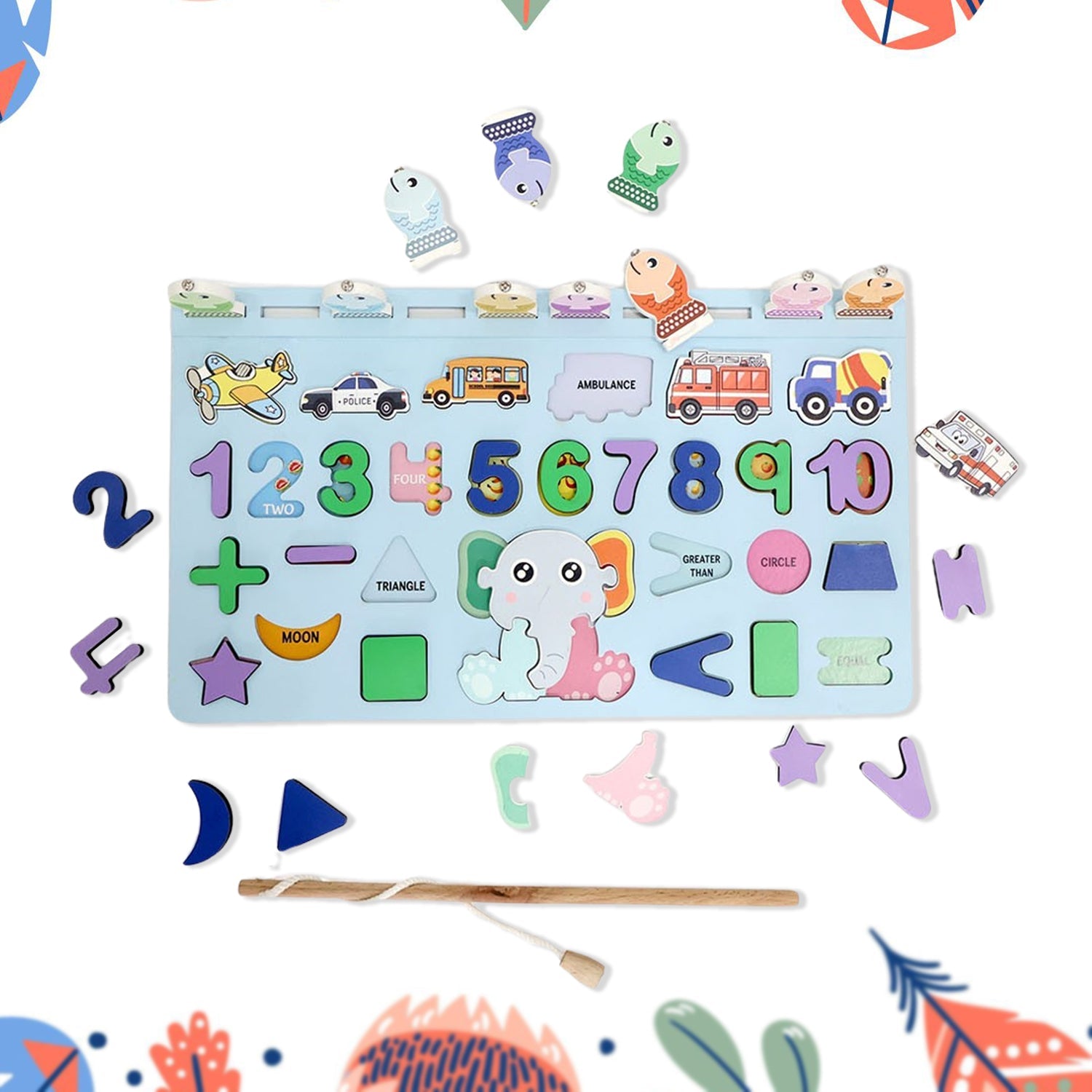 Aditi Wooden Number Puzzle board with colorful magnetic numbers.
