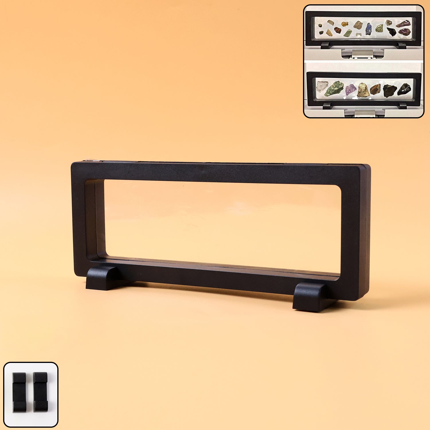Transparent jewellery display box showing elegant front view with floating effect