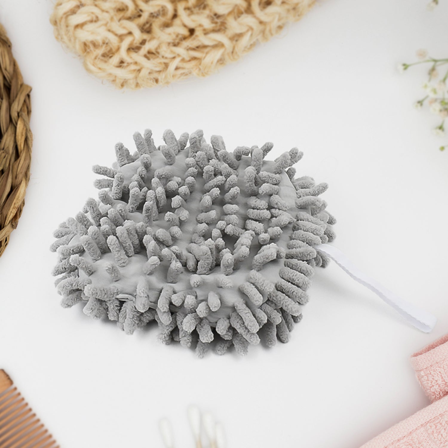 Close-up of the ultra-soft microfiber texture of the hanging hand towel.