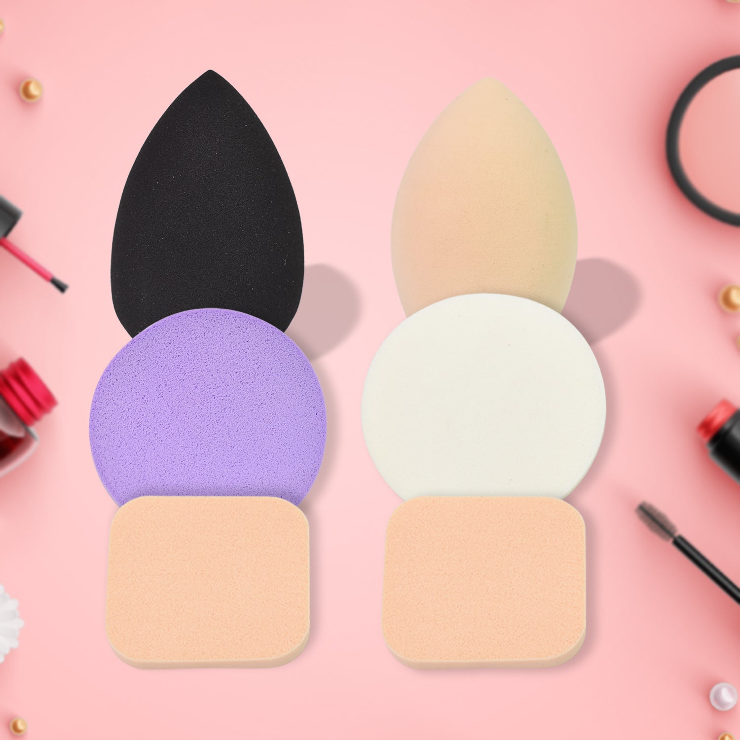 Set of six vibrant, latex-free makeup sponges for flawless foundation application.