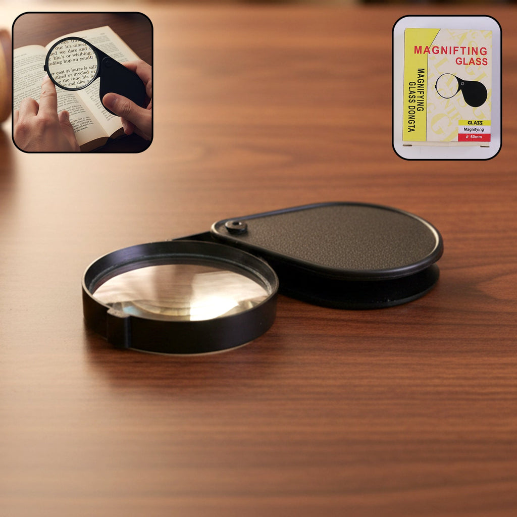 Portable handheld magnifying glass with folding protective case