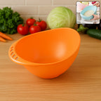 Top view of a versatile plastic rice washing bowl, ready for use.