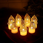 Set of 12 LED flameless decorative candle lights with golden net cover