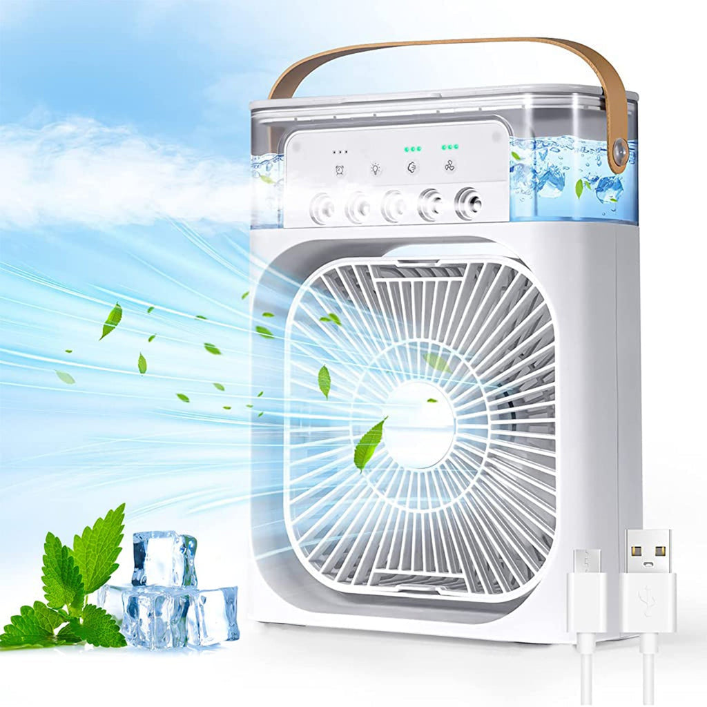 Portable air cooler fan with 7-color LED light design
