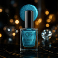 Aqua Bluebell glitter nail paint bottle showcasing its vibrant shimmer.