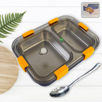 Stainless steel 2 section lunch box with leakproof lid and spoon