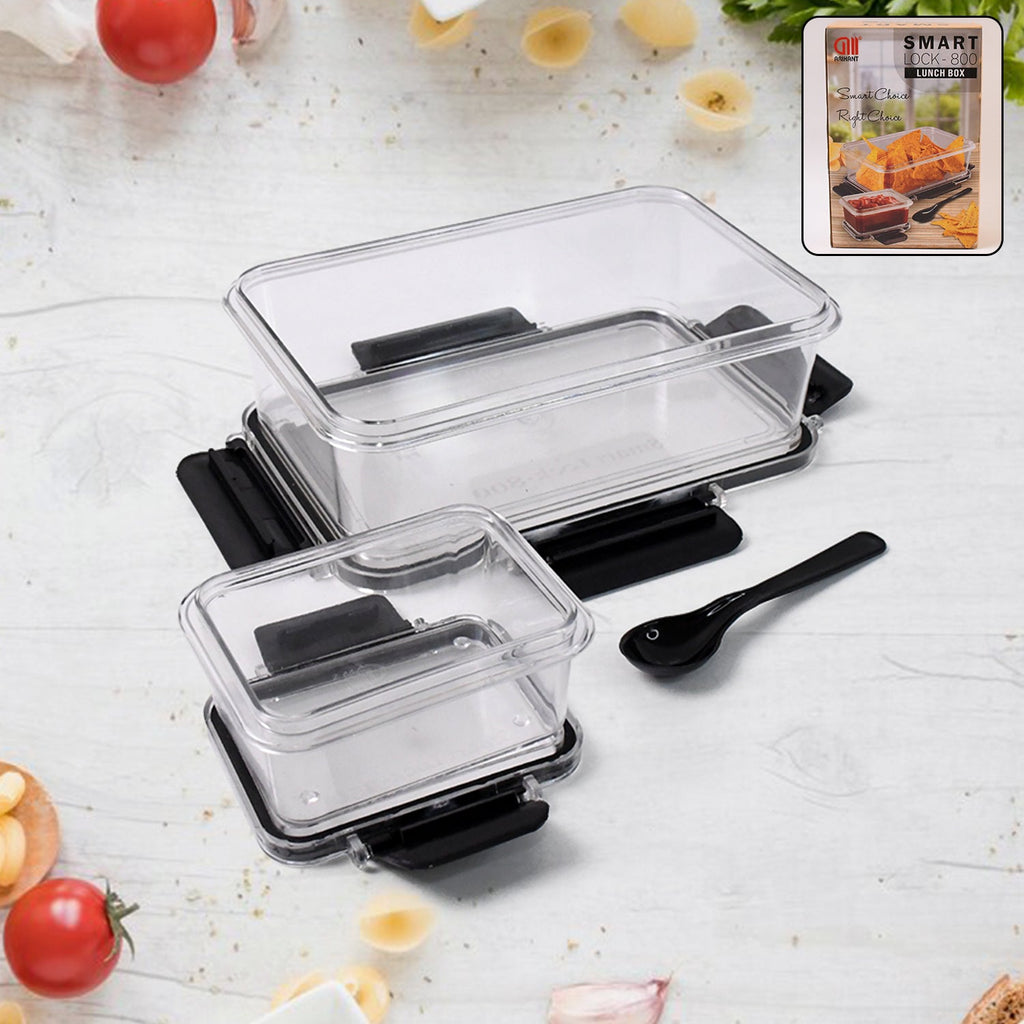 Plastic kitchen storage container set with airtight lock lids and spoon for fresh food storage