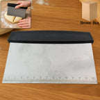 Stainless steel dough scraper blade with clear measurement scale etched