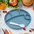 Jiaqi biodegradable kids plate with 5 compartments and matching spoon.