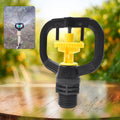 Plastic rotating sprinkler nozzle providing wide garden coverage.