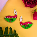 Set of 2 Shubh Labh Diya shaped wall hangings with colorful glitter and stone accents