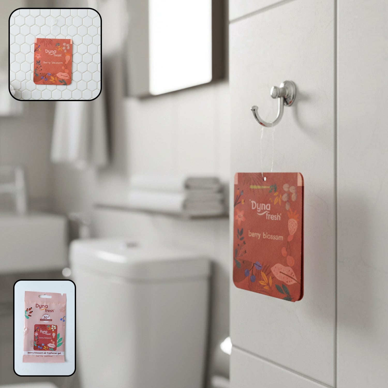 Hanging bathroom berry blossom air freshener gel in white container