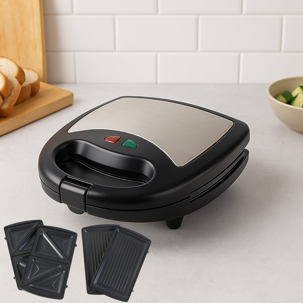 Orbit sandwich maker with durable stainless steel top and non-stick plates