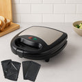 Orbit sandwich maker with durable stainless steel top and non-stick plates