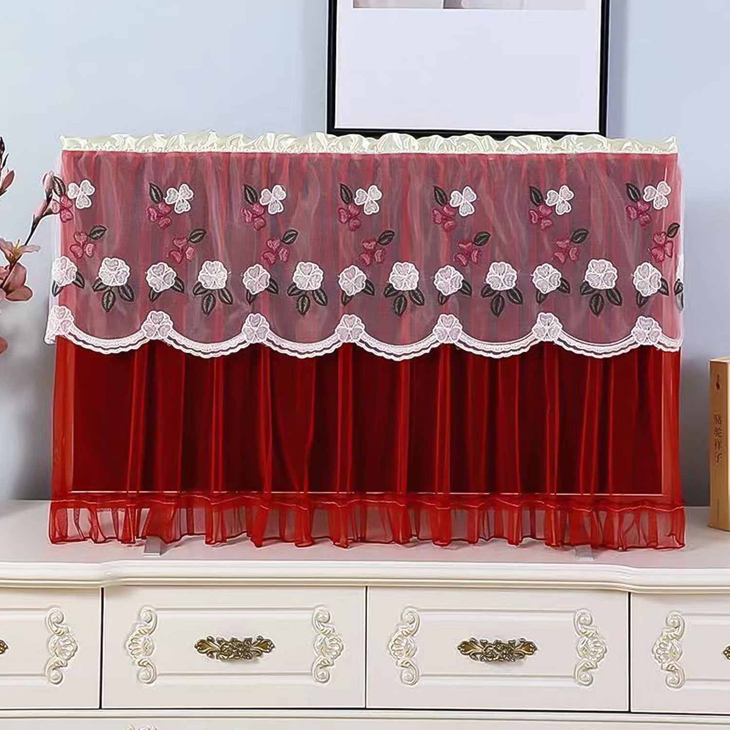 A neatly installed dustproof TV cover on a modern television set.