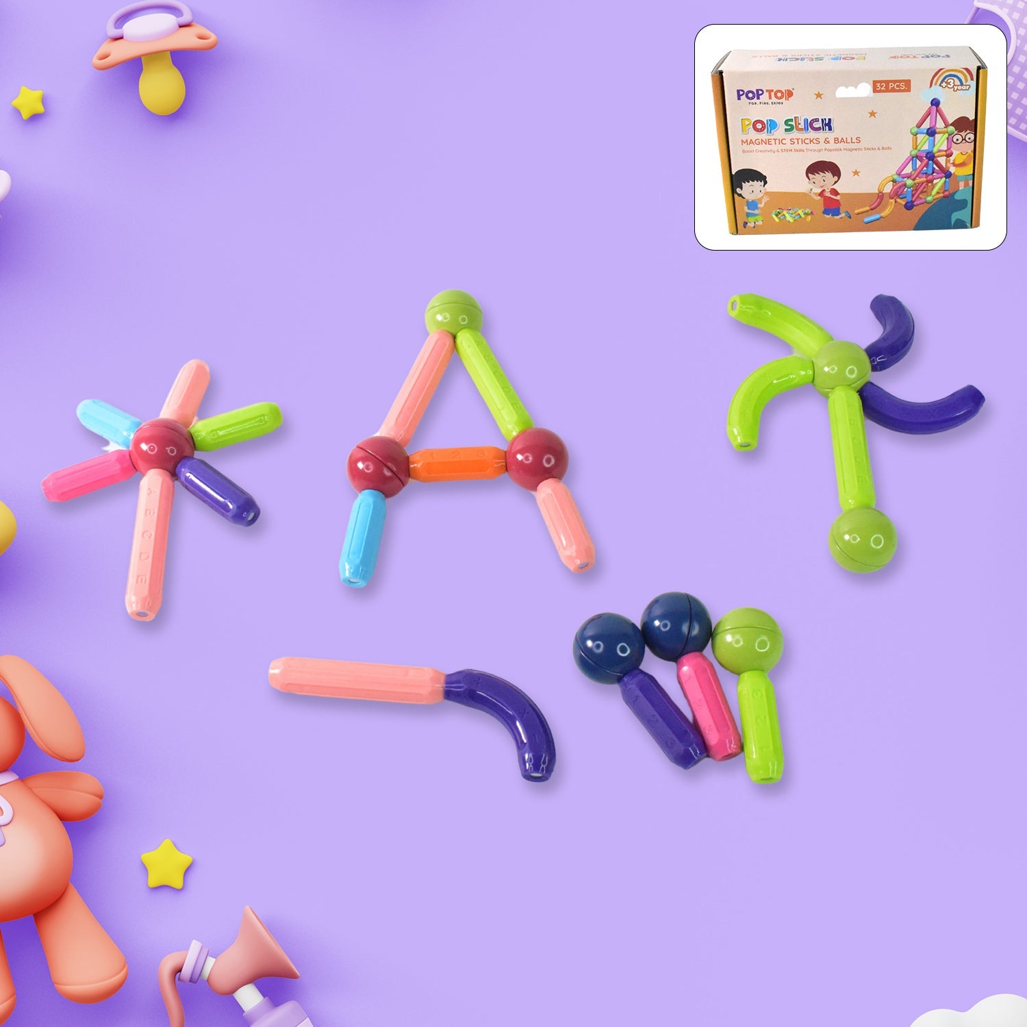 32-piece magnetic sticks and balls building blocks set for kids creative play
