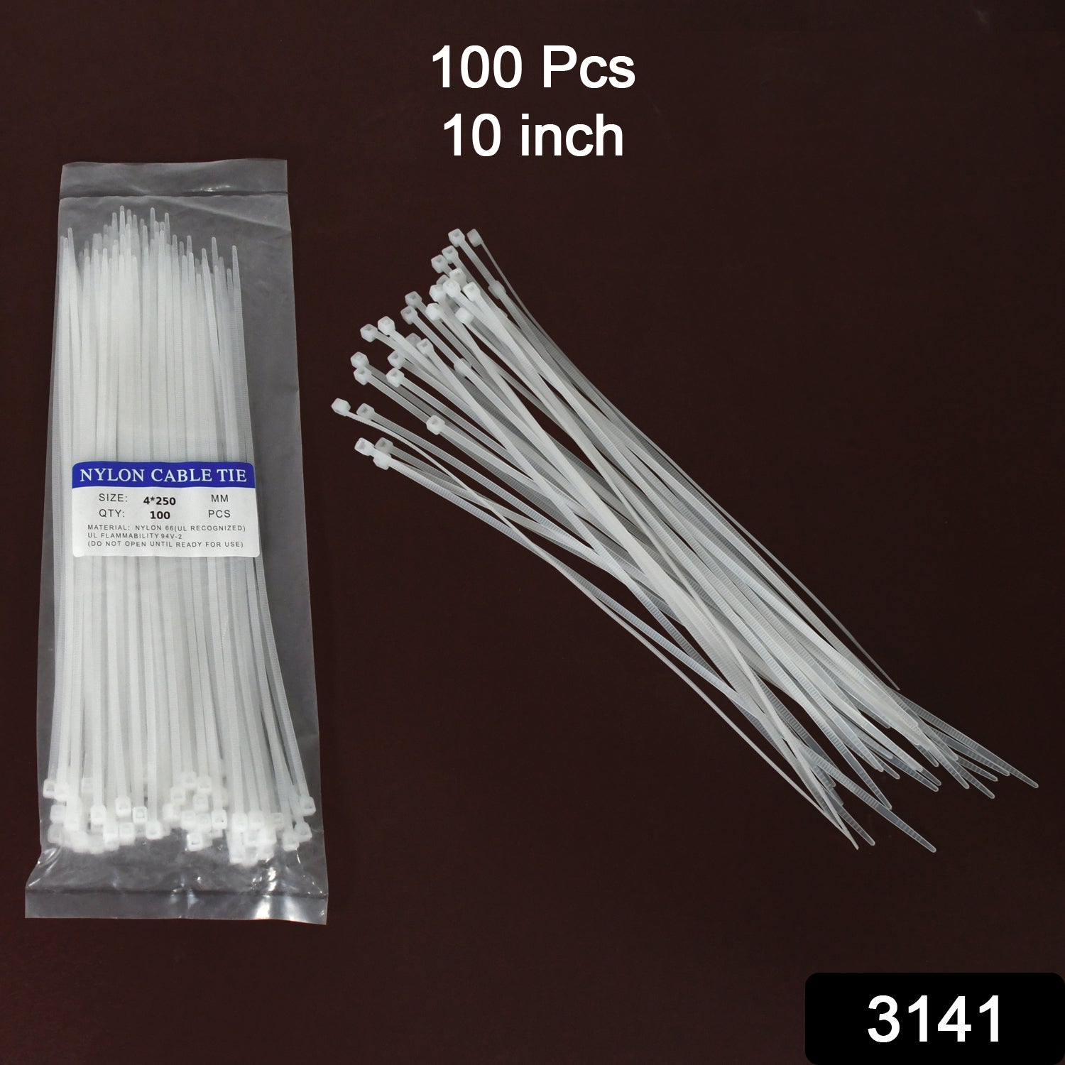 Close-up of a stack of strong black 10-inch zip ties, ready for secure bundling.