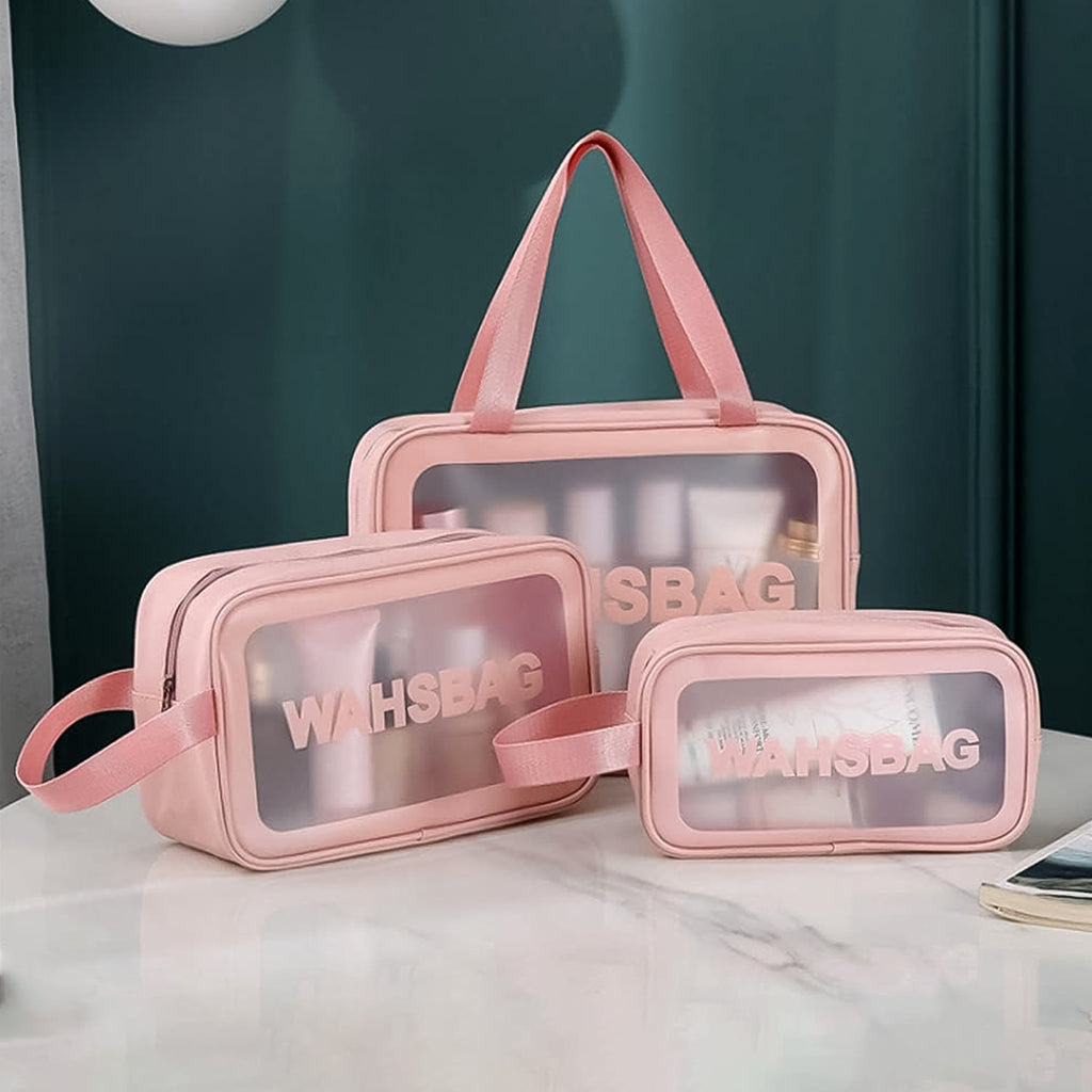 BeautyBare Cosmetic Pouch Set (Set of 3) featuring small, medium, and large waterproof bags.