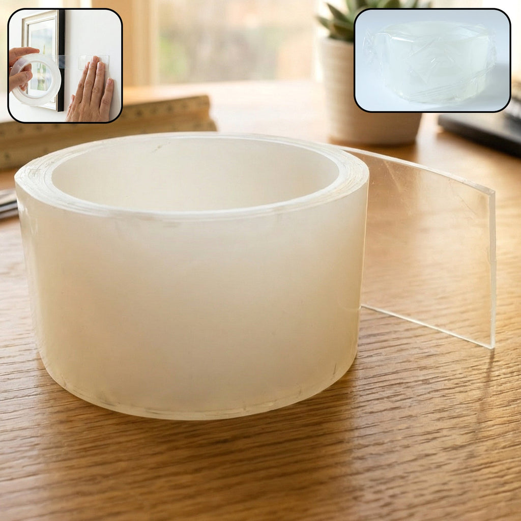 Transparent nano magic double sided adhesive tape roll on white background