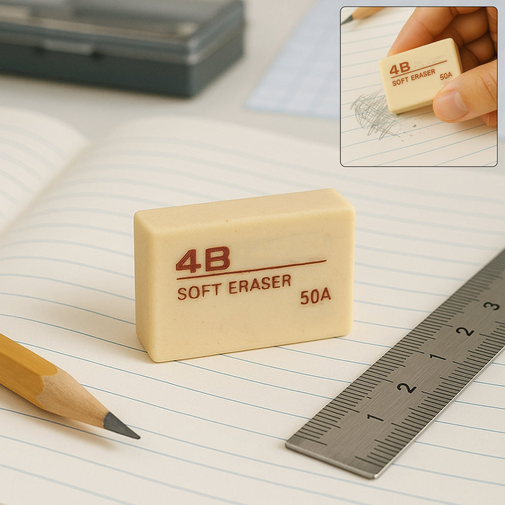 Premium 4B Soft Eraser for artists and students, showing its soft texture.