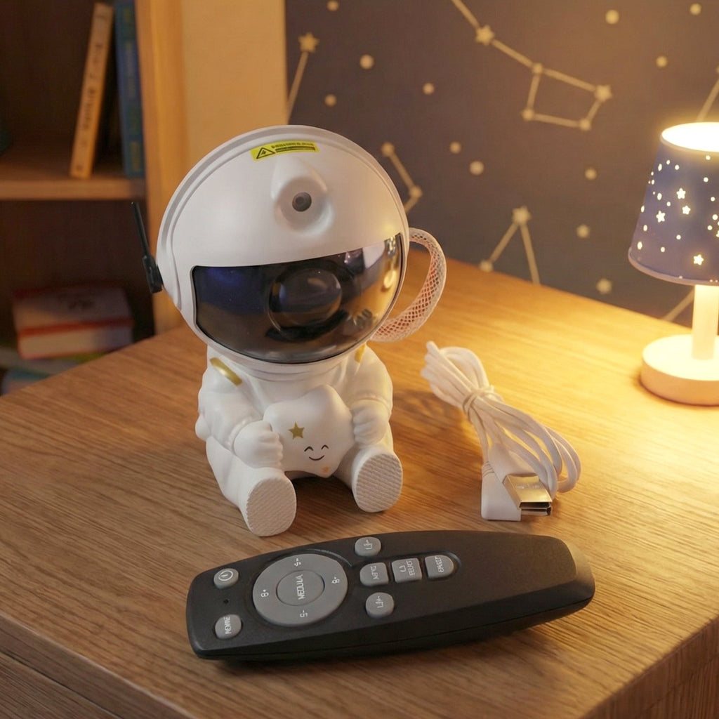 Astronaut galaxy star projector glowing with star projections