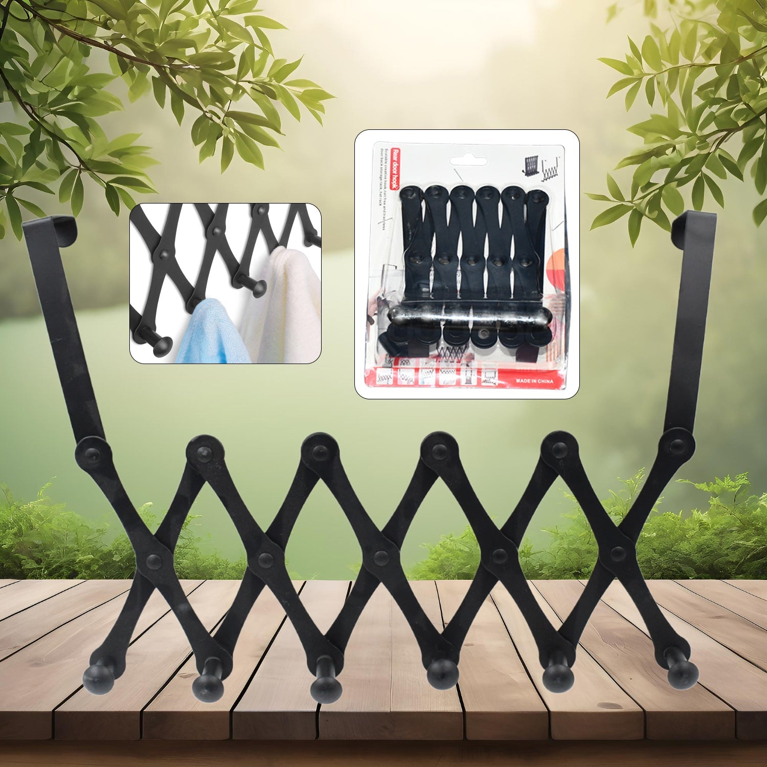 GlimmerHome 6-hook steel door hanger in black, showcasing its over-the-door design.