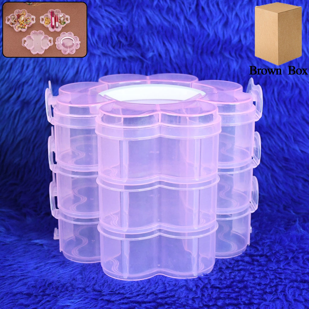 Transparent flower-shaped 3-layer storage box with secure clip locks