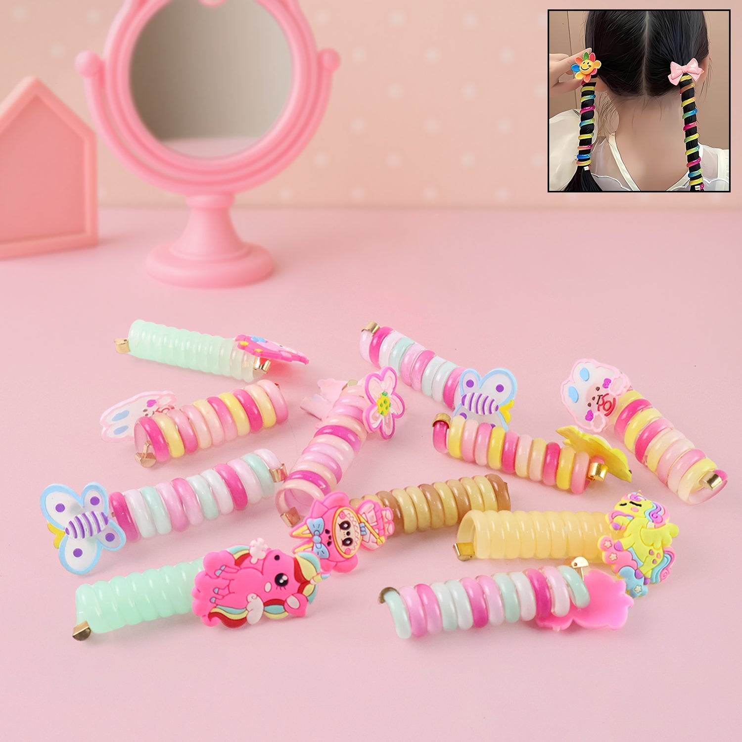 Colorful spiral hair braiding clips with cartoon designs for kids