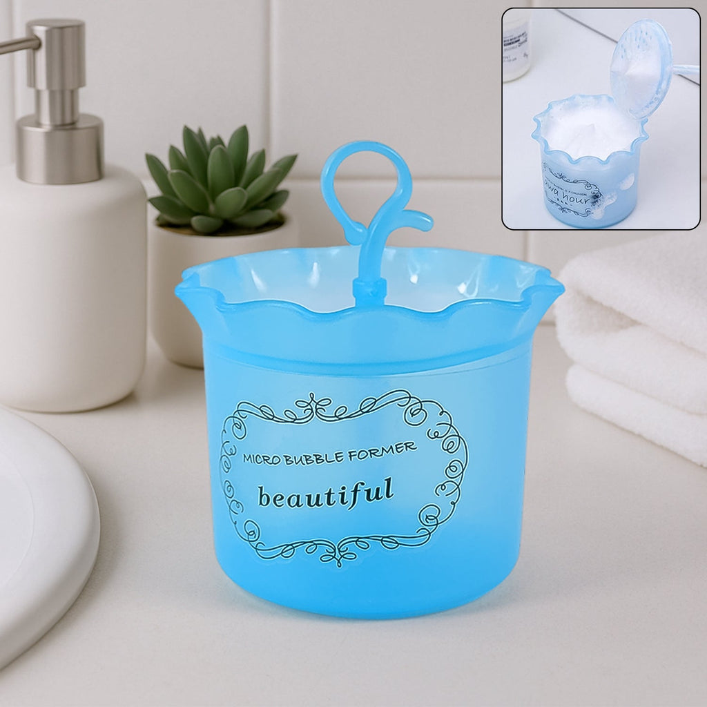 Blue Micro Bubble Foaming Cleanser Cup with transparent lid for gentle foam creation