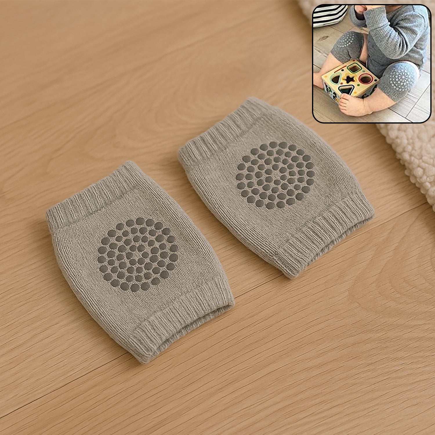 Light grey toddler wool knit knee protector offering warmth and support