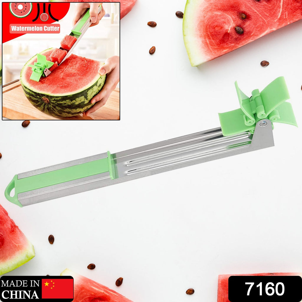 Close-up of the innovative automatic blades on the watermelon slicer.