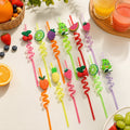 Set of 12 reusable plastic straws featuring vibrant cartoon truck designs.